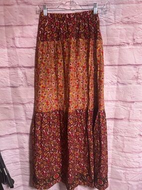 NATURAL LIFE Patchwork Floral Maxi Skirt - Red, Yellow